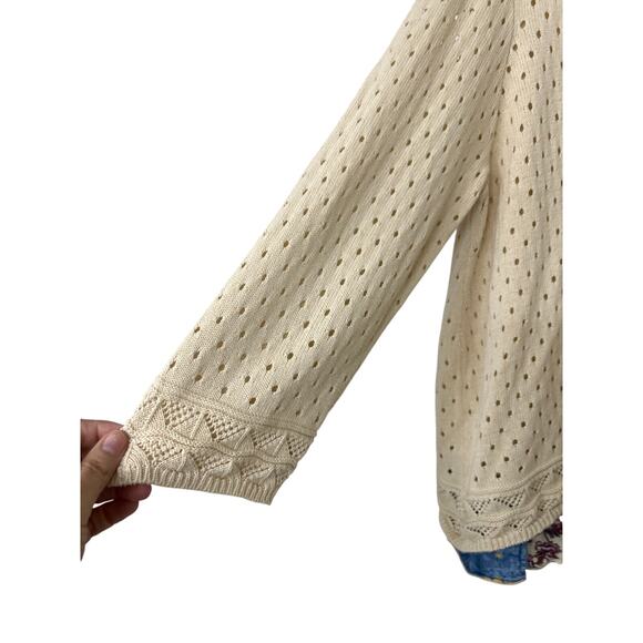 John Mark Beige Open Knit Floral Layered Ruffle Hem Sweater XL Boho Cottagecore - Picture 6 of 11